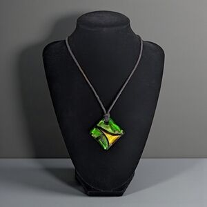 Dichroic Green Gold Glass Vintage Pendant